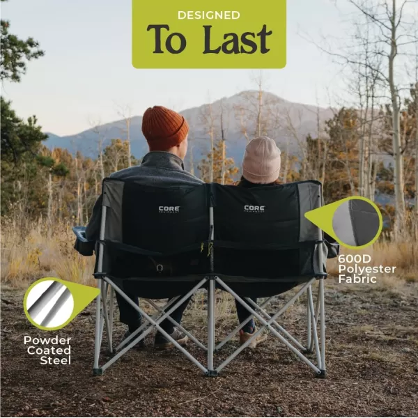 CORE Loveseat Outdoor Camp Chair  2 Person Double Camping Chair  Foldable Lawn Chair with Storage Pockets for Accessories  Perfect for Concert Seat Festivals Sports Beach Travel ampamp PicnicNavy