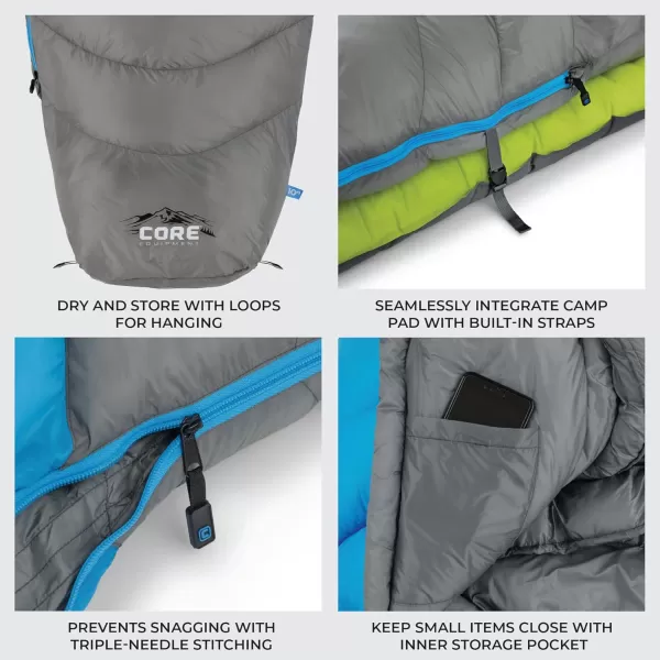 CORE Sleeping Bags for Adults  30 Degree ampamp 10 Degree Mummy Sleeping Bag for Outdoor and Travel  Convenient Storage Pocket for Camping Accessories  Builtin Straps for Sleeping Pad Compatibility10 Degree