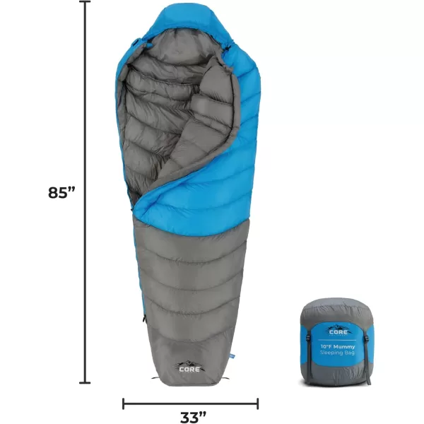 CORE Sleeping Bags for Adults  30 Degree ampamp 10 Degree Mummy Sleeping Bag for Outdoor and Travel  Convenient Storage Pocket for Camping Accessories  Builtin Straps for Sleeping Pad Compatibility10 Degree