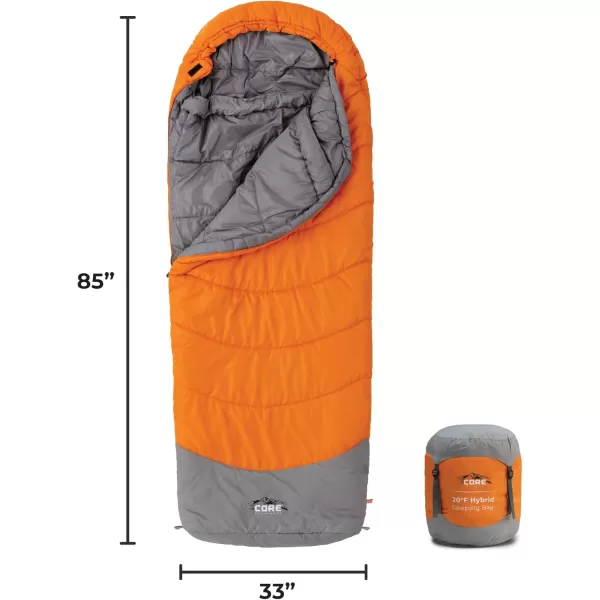 CORE Sleeping Bags for Adults  40 Degree ampamp 20 Degree Sleeping Bag Options for Outdoor and Travel  Convenient Storage Pocket for Camping Accessories  Builtin Straps for Sleeping Pad Compatibility20 Degree