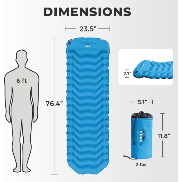 CORE Sleeping Pad for Camping  Perfect Ultralight Sleeping Mat for Tents Camping Cot ampamp Backpacking Gear  Lightweight ampamp Inflatable Blow Up Mattress for Travel Hiking ampamp Outdoor Use