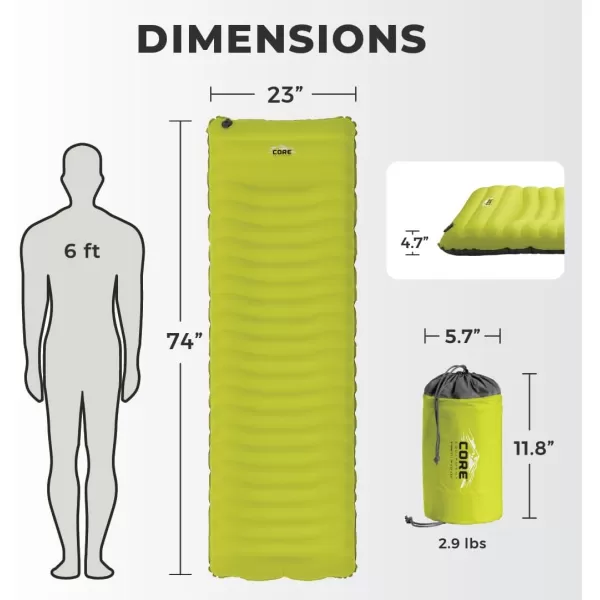 CORE Sleeping Pad for Camping  Perfect Ultralight Sleeping Mat for Tents ampamp Camping Gear  Lightweight ampamp Inflatable Blow Up Mattress for Travel Hiking ampamp Outdoor Use