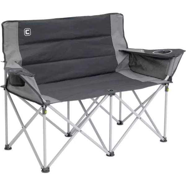 CORE Loveseat Outdoor Camp Chair  2 Person Double Camping Chair  Foldable Lawn Chair with Storage Pockets for Accessories  Perfect for Concert Seat Festivals Sports Beach Travel ampamp PicnicDark Gray