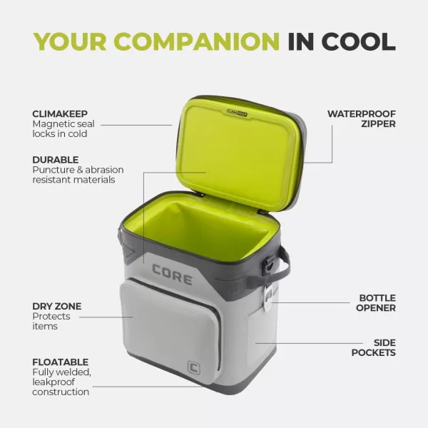 CORE Magnetic Leak Proof Cooler with Waterproof Zipper  Insulated Bag Portable Ice Chest Box  Best Soft Cooler for Food ampamp Beverages for Tailgating Car Camping Travel and Family Beach PicnicsGray 36 Can