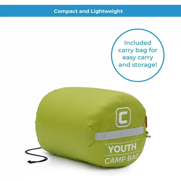 CORE Youth IndoorOutdoor Sleeping Bag  Great for Kids Boys Girls  Ultralight and Compact Perfect for Backpacking Hiking Camping and SleepoversGreen