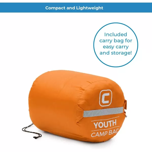 CORE Youth IndoorOutdoor Sleeping Bag  Great for Kids Boys Girls  Ultralight and Compact Perfect for Backpacking Hiking Camping and SleepoversOrange