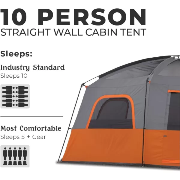 CORE 10 Person Tent  Large Multi Room Tent for Family  Included Tent Gear Loft Organizer for Camping Accessories  Portable Cabin Huge Tent with Carry Bag for Outdoor Car Camping10 Person Orange