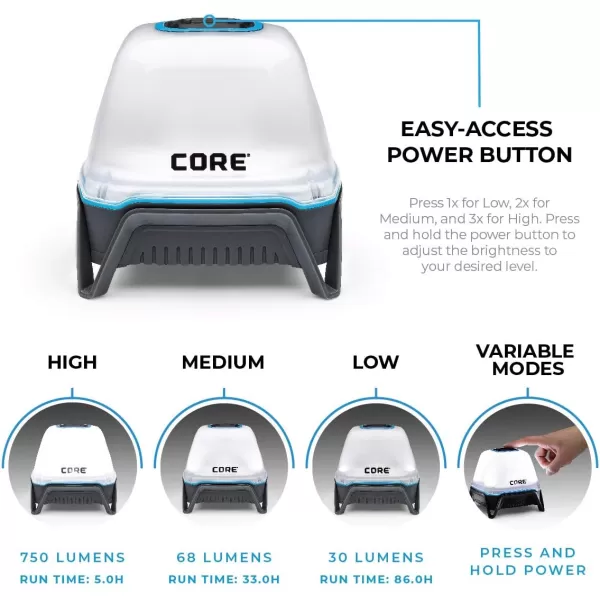 CORE 100 Lumen LED Tent Light Lantern includes 3 AA Batteries for Camping750 Lumens