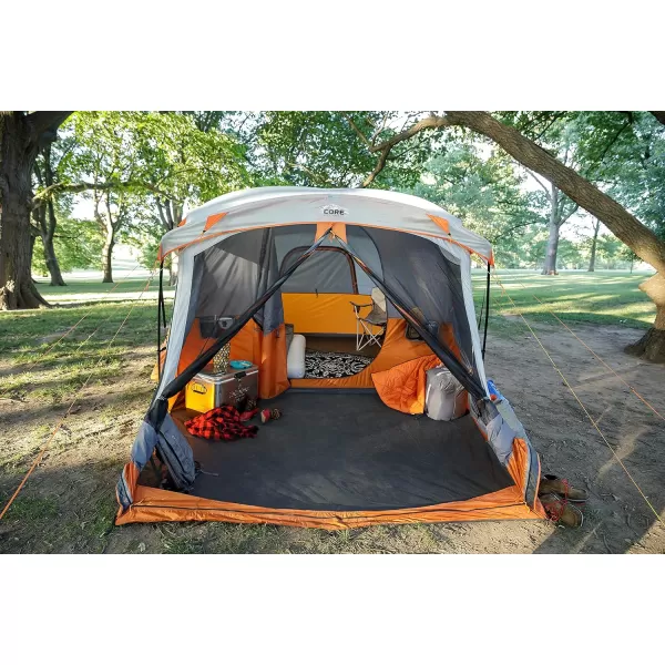 CORE 11 Person Family Cabin Tent with Screen Room  Large Multiple Room Tent with Storage Pockets for Camping Accessories  Portable Huge Tent with Carry Bag for Outdoor or Backyard Camping11 Person Cabin Tent with Screen Room Orange