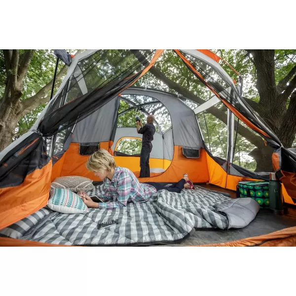 CORE 11 Person Family Cabin Tent with Screen Room  Large Multiple Room Tent with Storage Pockets for Camping Accessories  Portable Huge Tent with Carry Bag for Outdoor or Backyard Camping11 Person Cabin Tent with Screen Room Orange