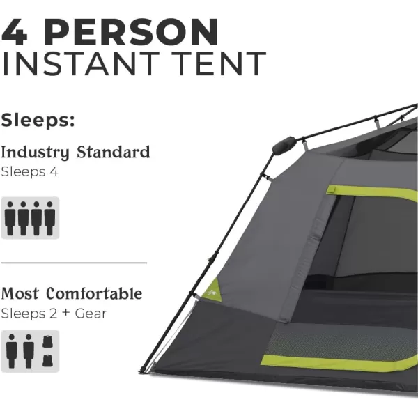 CORE 4 Person Instant Cabin Tent Camping Set  Includes 1 Instant Tent 1 Outdoor Table ampamp 2 Camp Chairs  Pop Up Tent with 60 Second Setup  Perfect for Family Car Camping with Included Carry Bag