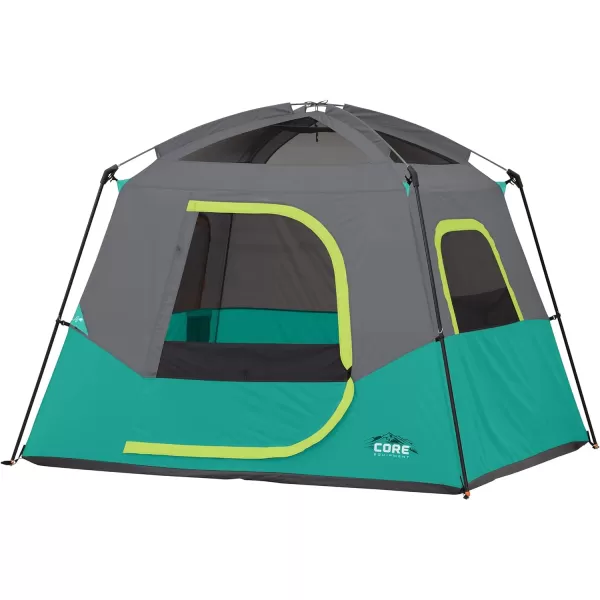 CORE 4 Person ampamp 6 Person Camp Tents  Portable Cabin Tent with Carry Bag for Outdoor Car Camping  Included Tent Gear Loft Organizer for Camping Accessories4 Person Green