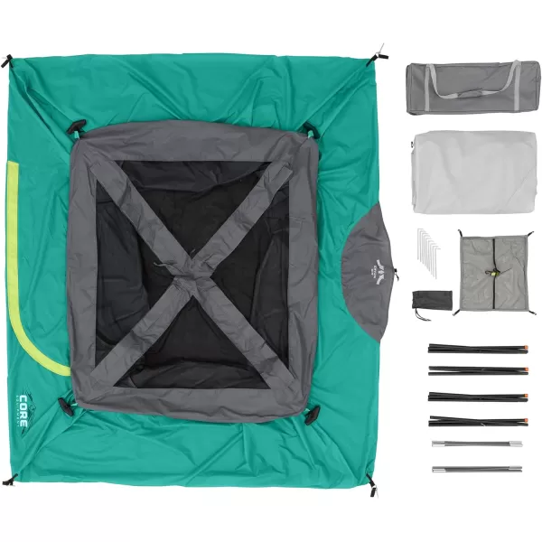 CORE 4 Person ampamp 6 Person Camp Tents  Portable Cabin Tent with Carry Bag for Outdoor Car Camping  Included Tent Gear Loft Organizer for Camping Accessories4 Person Green
