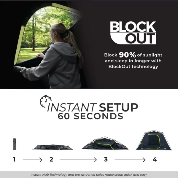 CORE Blackout Instant Cabin Tent  Pop Up Tent with Easy Setup for Family Camping  Large Portable Tent with Organization for Outdoor Camp Accessories 6 Person ampamp 9 Person Tent for Camping6 Person