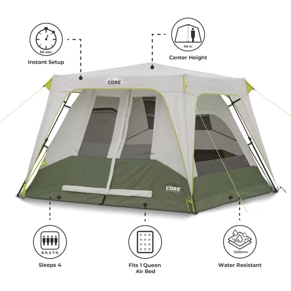 CORE Instant Cabin Tent  Multi Room Tent for Family  Large Pop Up Tent with Organization for Outdoor Camping Accessories  4 Person  6 Person  8 Person  10 Person Tent for Camping4 Person