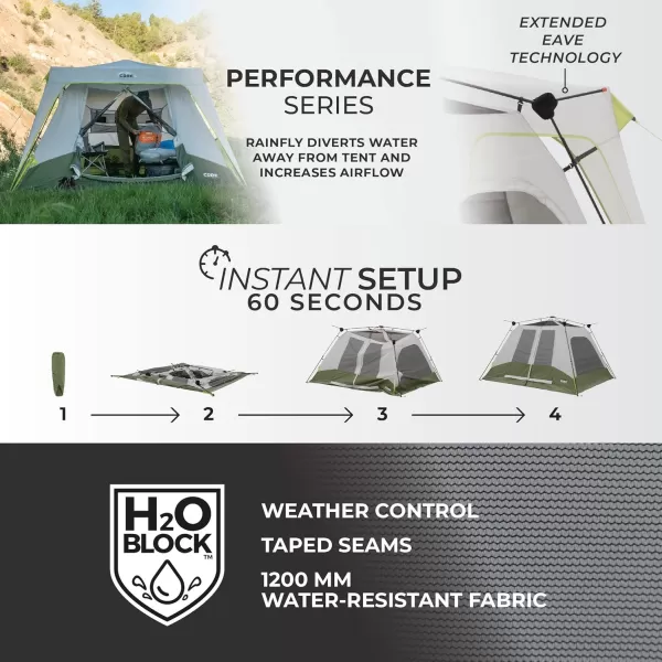 CORE Instant Cabin Tent  Multi Room Tent for Family  Large Pop Up Tent with Organization for Outdoor Camping Accessories  4 Person  6 Person  8 Person  10 Person Tent for Camping6 Person