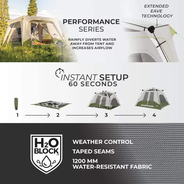 CORE Instant Cabin Tent  Multi Room Tent for Family  Large Pop Up Tent with Organization for Outdoor Camping Accessories  4 Person  6 Person  8 Person  10 Person Tent for Camping4 Person