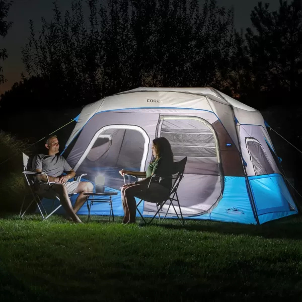 CORE Instant Tent with LED Lights  Portable Large Family Cabin Multi Room Tents for Camping  Lighted Pop Up Camping Tent  6 Person  9 Person  10 Person  12 Person Tents for Camping6 Person