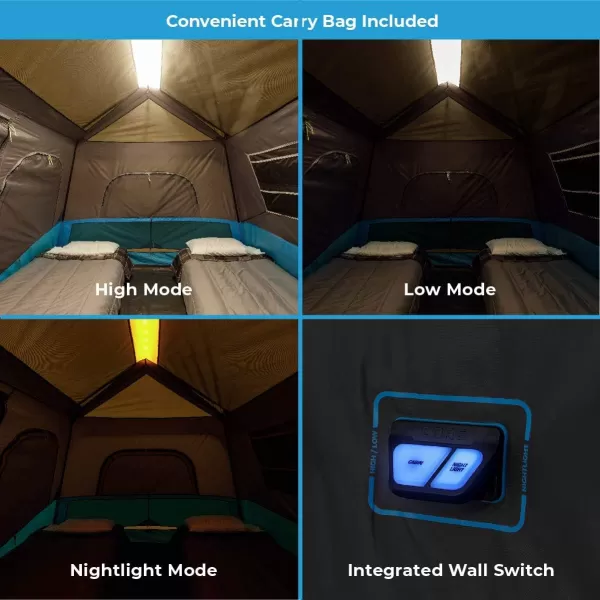 CORE Instant Tent with LED Lights  Portable Large Family Cabin Multi Room Tents for Camping  Lighted Pop Up Camping Tent  6 Person  9 Person  10 Person  12 Person Tents for Camping6 Person
