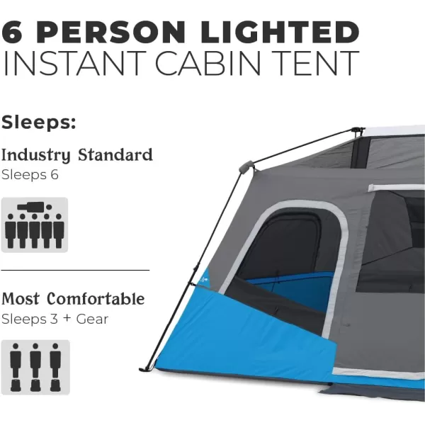CORE Instant Tent with LED Lights  Portable Large Family Cabin Multi Room Tents for Camping  Lighted Pop Up Camping Tent  6 Person  9 Person  10 Person  12 Person Tents for Camping6 Person