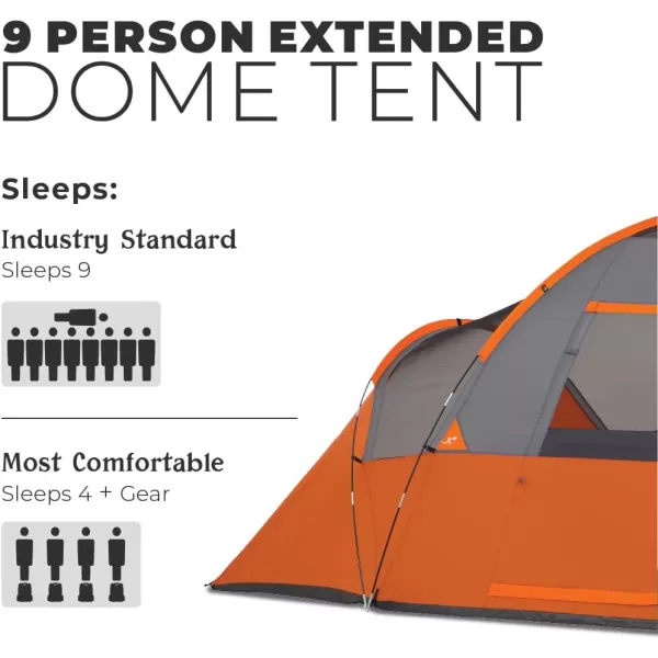 CORE Tents for Family Camping Hiking and Backpacking  4 Person  6 Person  9 Person  11 Person Dome Camp Tents with Included Tent Gear Loft for Outdoor Accessories9 Person Orange