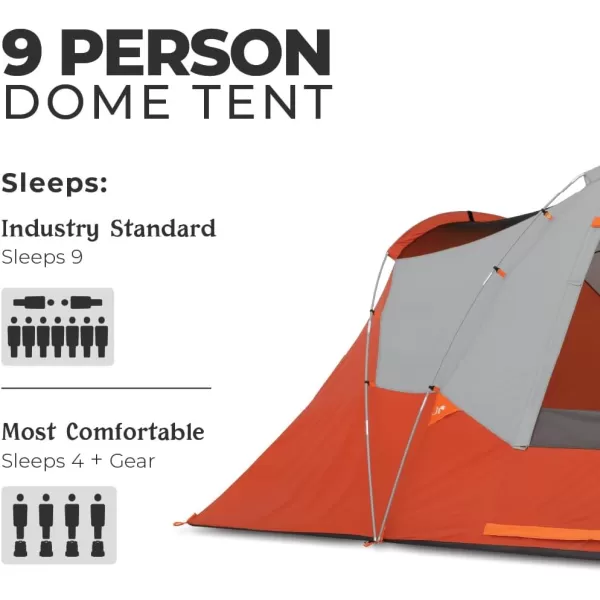CORE Tents for Outdoor Family Hiking and Backpacking  4 Person  6 Person  9 Person Portable Dome Camp Tent with Storage Pockets for Camping Accessories9 Person