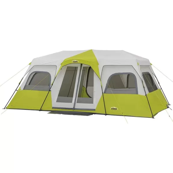 CORE 12 Person Instant Cabin Tent  3 Room Huge Tent for Family with Storage Pockets for Camping Accessories  Portable Large Pop Up Tent for 2 Minute Camp SetupGreen
