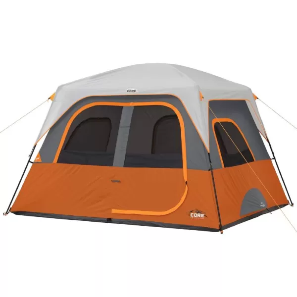 CORE 4 Person ampamp 6 Person Camp Tents  Portable Cabin Tent with Carry Bag for Outdoor Car Camping  Included Tent Gear Loft Organizer for Camping Accessories6 Person Orange