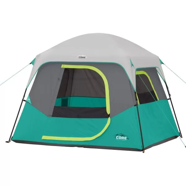 CORE 4 Person ampamp 6 Person Camp Tents  Portable Cabin Tent with Carry Bag for Outdoor Car Camping  Included Tent Gear Loft Organizer for Camping Accessories4 Person Green
