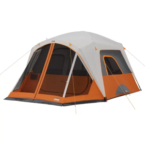 CORE 4 Person ampamp 6 Person Camp Tents  Portable Cabin Tent with Carry Bag for Outdoor Car Camping  Included Tent Gear Loft Organizer for Camping Accessories6 Person With Screen Room Orange