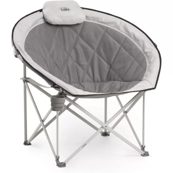 CORE Oversized Papasan Saucer Chair  Foldable Moon Lounge Chair with Cupholder ampamp Storage Pocket for Indoor Home or Outdoor Camping  Perfect for Concert Seat Sports Beach Travel ampamp PicnicRound Chair Grey
