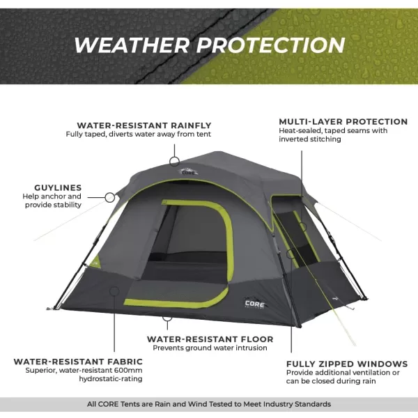 CORE 4 Person Instant Cabin Tent Camping Set  Includes 1 Instant Tent 1 Outdoor Table ampamp 2 Camp Chairs  Pop Up Tent with 60 Second Setup  Perfect for Family Car Camping with Included Carry Bag