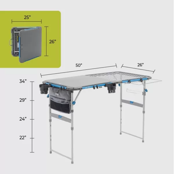 CORE Outdoor Cook Table  4 Foot Table with Adjustable Height and Storage for Cooking Accessories  Foldable ampamp Portable for Beach Picnic Backyards BBQ Tailgate Patio and Party4 Cook Foot Table with FlexRail