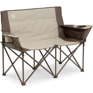 imageCORE Loveseat Outdoor Camp Chair  2 Person Folding Double Lawn Chair with Storage Pockets for Accessories  Perfect for Concert Seat Festivals Sports Beach Travel ampamp PicnicMocha Latte