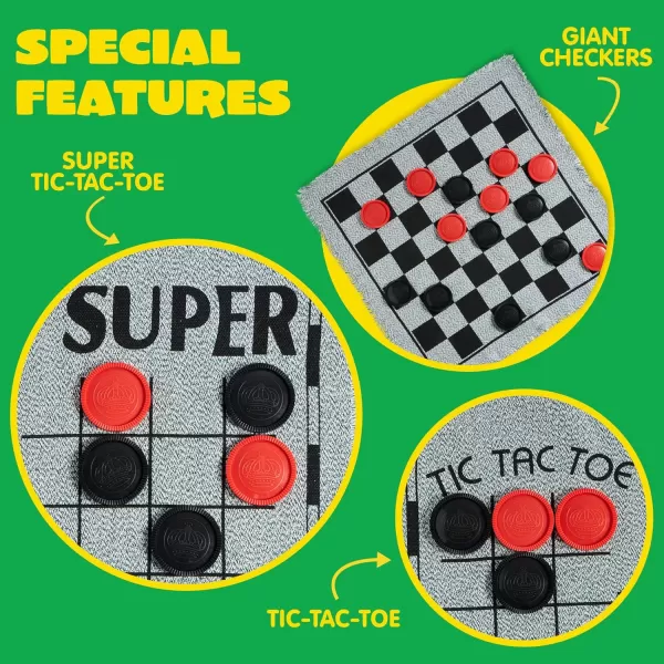 3in1 Vintage Giant Checkers and Tic Tac Toe Game with Reversible Mat 24 Chips Family Board Game Lawn Game BBQ Party Favor Indoor and Outdoor Activity for Kids and Adults