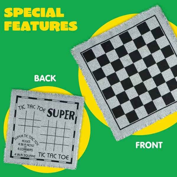3in1 Vintage Giant Checkers and Tic Tac Toe Game with Reversible Mat 24 Chips Family Board Game Lawn Game BBQ Party Favor Indoor and Outdoor Activity for Kids and Adults