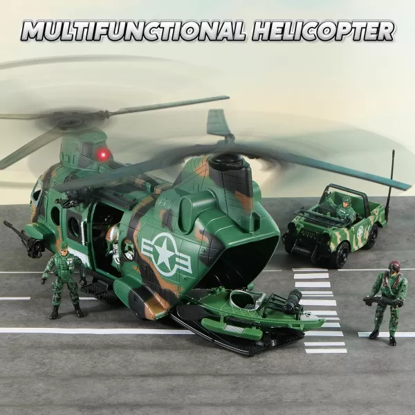 JOYIN 10in1 Military Helicopter Toys Set with Light Sound Trucks Boat Bike Army Men Weapons  Kids Gifts