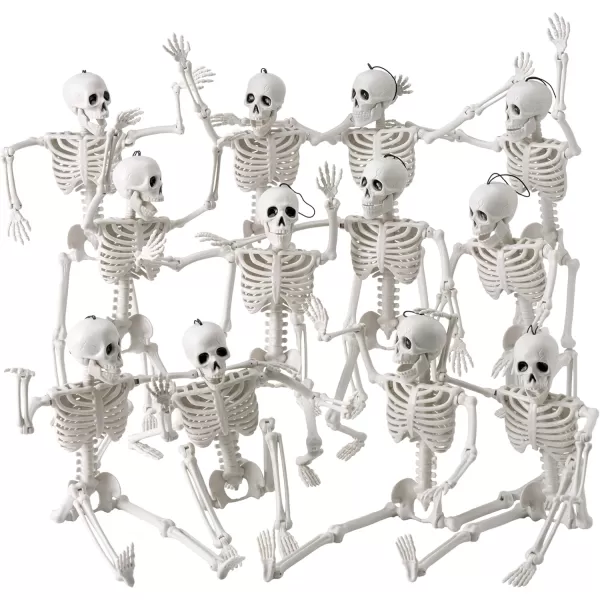 JOYIN 12 PCS 16quot Halloween Posable Skeletons Hanging Decoration Plastic Full Body Posable Small Skeletons with Movable Joints for Halloween Indoor Outdoor Party Decor Graveyard White16 inches
