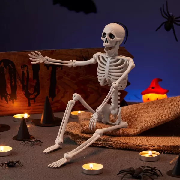 JOYIN 12 PCS 16quot Halloween Posable Skeletons Hanging Decoration Plastic Full Body Posable Small Skeletons with Movable Joints for Halloween Indoor Outdoor Party Decor Graveyard White16 inches