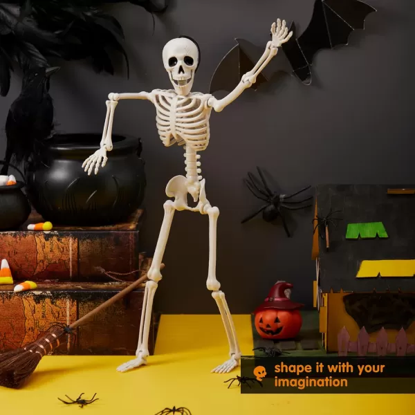 JOYIN 12 PCS 16quot Halloween Posable Skeletons Hanging Decoration Plastic Full Body Posable Small Skeletons with Movable Joints for Halloween Indoor Outdoor Party Decor Graveyard White16 inches