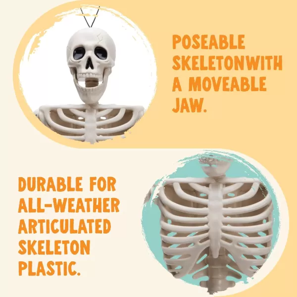 JOYIN 12 PCS 16quot Halloween Posable Skeletons Hanging Decoration Plastic Full Body Posable Small Skeletons with Movable Joints for Halloween Indoor Outdoor Party Decor Graveyard White16 inches