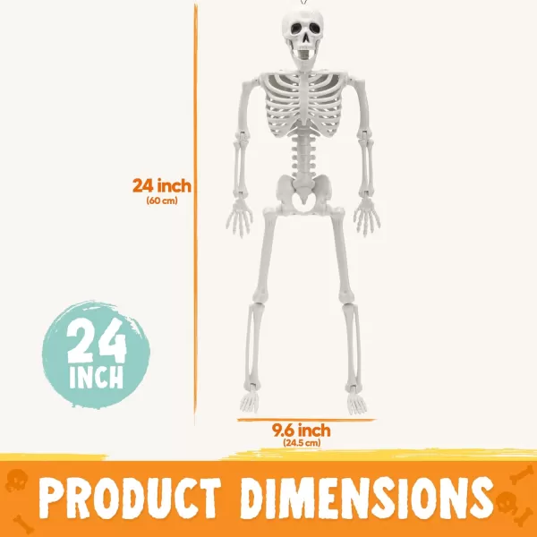 JOYIN 12 PCS 16quot Halloween Posable Skeletons Hanging Decoration Plastic Full Body Posable Small Skeletons with Movable Joints for Halloween Indoor Outdoor Party Decor Graveyard White24inches