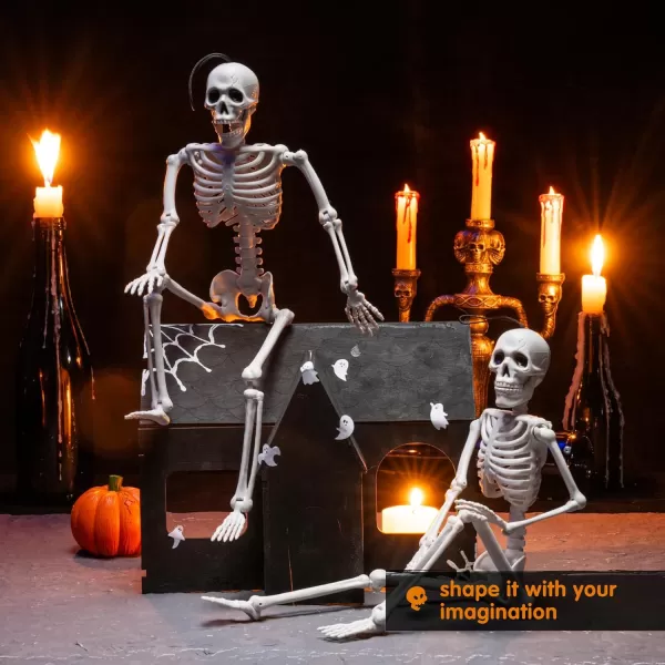 JOYIN 12 PCS 16quot Halloween Posable Skeletons Hanging Decoration Plastic Full Body Posable Small Skeletons with Movable Joints for Halloween Indoor Outdoor Party Decor Graveyard White16 inches