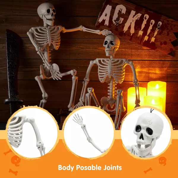 JOYIN 12 PCS 16quot Halloween Posable Skeletons Hanging Decoration Plastic Full Body Posable Small Skeletons with Movable Joints for Halloween Indoor Outdoor Party Decor Graveyard White24inches