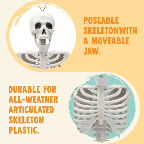 JOYIN 12 PCS 16quot Halloween Posable Skeletons Hanging Decoration Plastic Full Body Posable Small Skeletons with Movable Joints for Halloween Indoor Outdoor Party Decor Graveyard White24inches