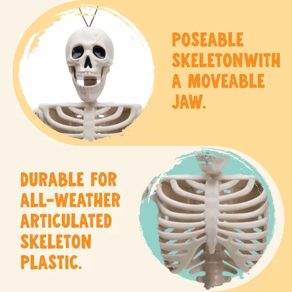 JOYIN 12 PCS 16quot Halloween Posable Skeletons Hanging Decoration Plastic Full Body Posable Small Skeletons with Movable Joints for Halloween Indoor Outdoor Party Decor Graveyard White16 inches