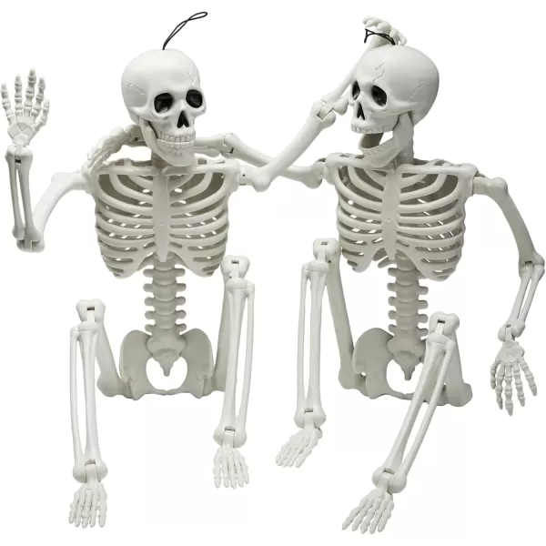 JOYIN 12 PCS 16quot Halloween Posable Skeletons Hanging Decoration Plastic Full Body Posable Small Skeletons with Movable Joints for Halloween Indoor Outdoor Party Decor Graveyard White24inches