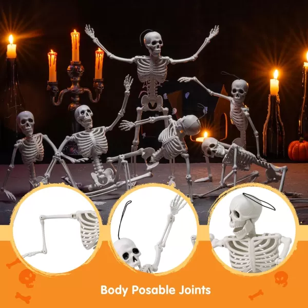 JOYIN 12 PCS 16quot Halloween Posable Skeletons Hanging Decoration Plastic Full Body Posable Small Skeletons with Movable Joints for Halloween Indoor Outdoor Party Decor Graveyard White16 inches