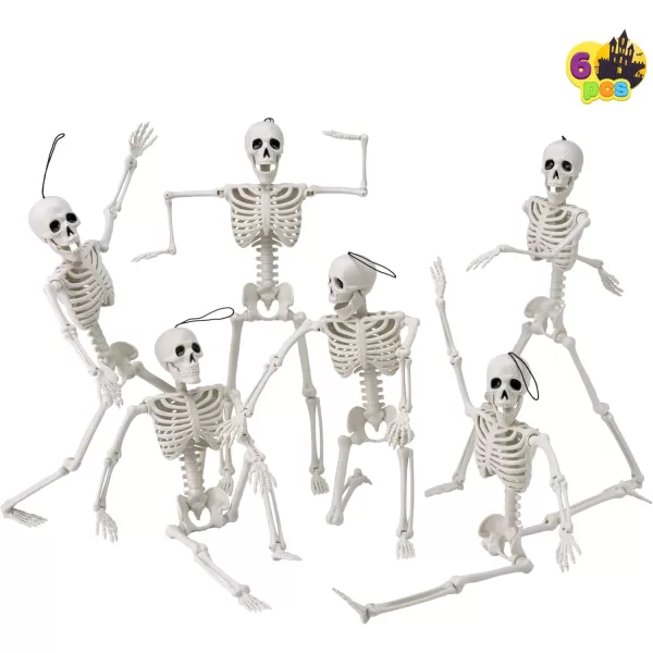 JOYIN 12 PCS 16quot Halloween Posable Skeletons Hanging Decoration Plastic Full Body Posable Small Skeletons with Movable Joints for Halloween Indoor Outdoor Party Decor Graveyard White16 inches