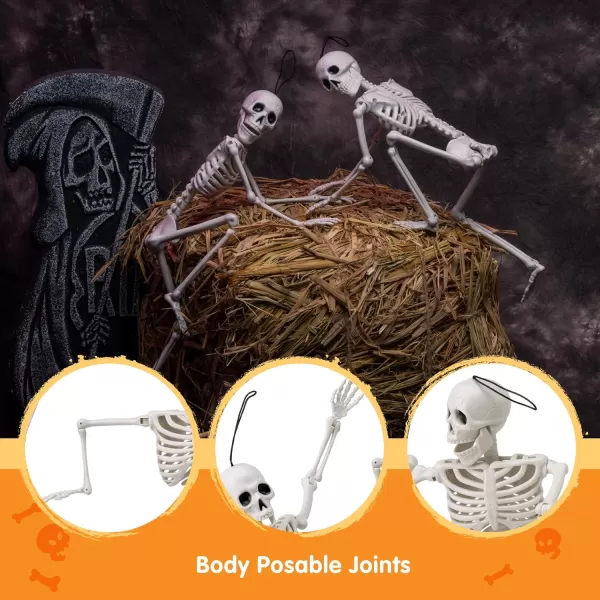 JOYIN 12 PCS 16quot Halloween Posable Skeletons Hanging Decoration Plastic Full Body Posable Small Skeletons with Movable Joints for Halloween Indoor Outdoor Party Decor Graveyard White16 inches